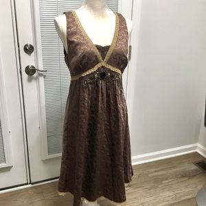 Nicole Miller Y2K Babydoll Dark Fairy Chocolate Brown Silk Slip Dress Stones - M
